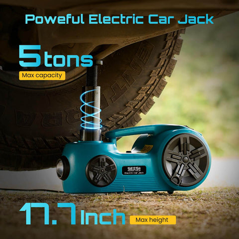 Beast 3 In 1 Electric Car Jack Kit With 5 Ton 12V Hydraulic Floor Jack Impact Wrench And Tire Inflator Pump For SUV MPV Sedan Truck 17 Inch Lift Range Built For Quick Tire Changes And Garage Repairs Seesii lifting car.