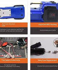 Portable Electric Car Jack And Tire Change Kit for SUVs with aluminum base, ABS housing, uses cigarette lighter or battery, easy fuse replacement.