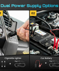 Beast 3 In 1 Electric Car Jack Kit With 5 Ton 12V Hydraulic Floor Jack Impact Wrench And Tire Inflator Pump For SUV MPV Sedan Truck 17 Inch Lift Range Built For Quick Tire Changes And Garage Repairs Seesii showing dual power supply options with cigarette lighter and car battery connections