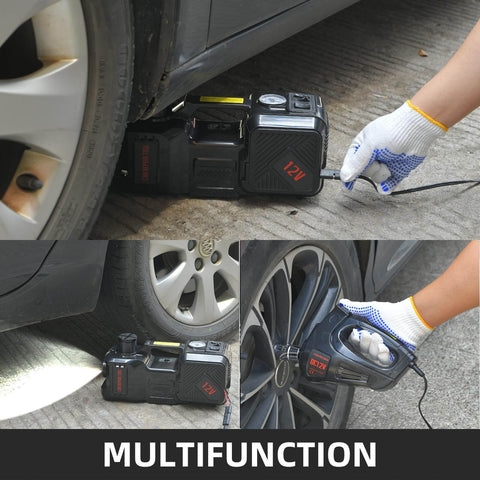 5 Ton Electric Car Jack Kit With 12V Hydraulic Floor Jack Lift Built In Inflator And Impact Wrench Auto Repair Tool Set