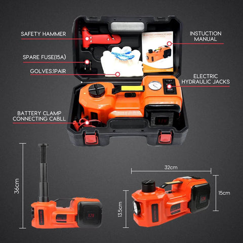 Electric Car Jack Kit With Hydraulic Lift And Dual Power Mode, Bright LED Light, And Built In Tire Inflation in case