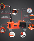 Electric Car Jack Kit With Hydraulic Lift And Dual Power Mode, Bright LED Light, Built In Tire Inflation features diagram