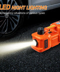 5-Ton Electric Car Jack Kit With Hydraulic Lift, Tire Inflator, And Impact Wrench, LED light in use beside car tire
