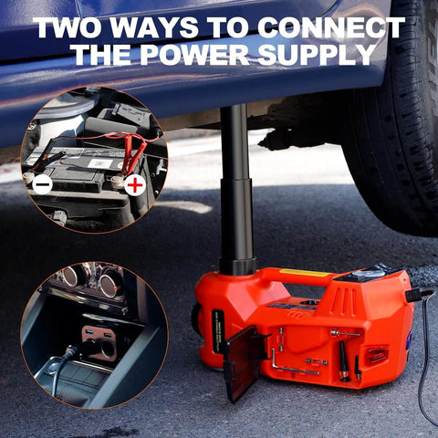 5 In 1 Electric Hydraulic Car Jack Kit with 12V Floor Jack Impact Wrench Tire Inflator Pump and LED Light for SUV shown in use