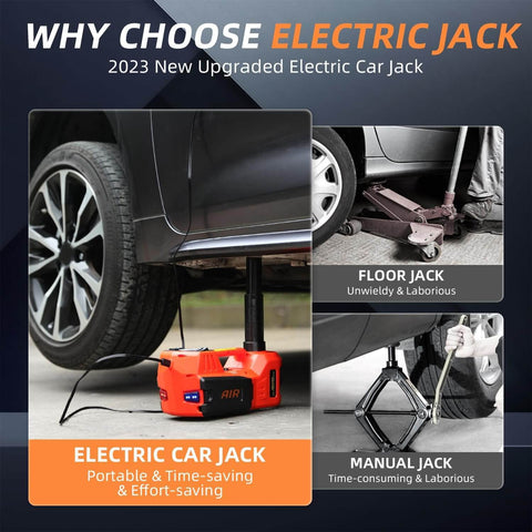 5 Ton Electric Car Jack Kit With 12V Hydraulic Floor Jack Built In Impact Wrench And Tire Inflator LED Light lifting a car