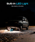 Car lifted at night using Beast 3 In 1 Electric Car Jack Kit With 5 Ton 12V Hydraulic Floor Jack Impact Wrench And Tire Inflator Pump For SUV MPV Sedan Truck