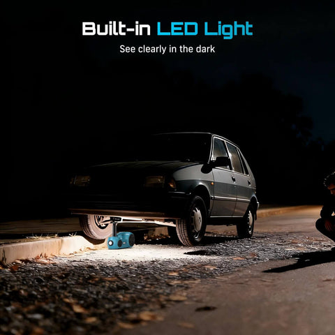 Car lifted at night using Beast 3 In 1 Electric Car Jack Kit With 5 Ton 12V Hydraulic Floor Jack Impact Wrench And Tire Inflator Pump For SUV MPV Sedan Truck