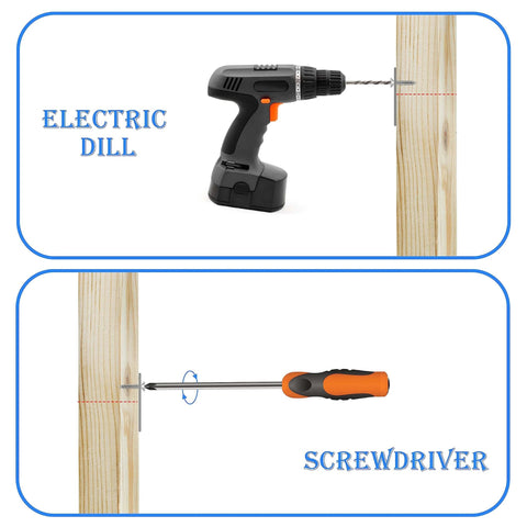 Electric drill and screwdriver being used on wood showing application of 16 Pack Flat Plate Straight Brackets 40MM Stainless Steel Flat Metal Braces.