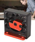 Dowel Maker Jig Kit For Woodworking That Diyers Love Electric Drill Dowel Cutter With Eight Hole Guide Adjustable Five Sixteenth To Three Quarter Inch Dowel Plate Carbide Inserts For Smooth Cuts And Long Lasting Performance shown on a workshop table.
