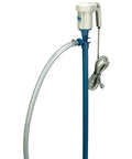 Side view of a Drum Pump, 115VAC, 1/3 HP, 60 Hz with polypropylene parts and a hose for 55-gallon drums.