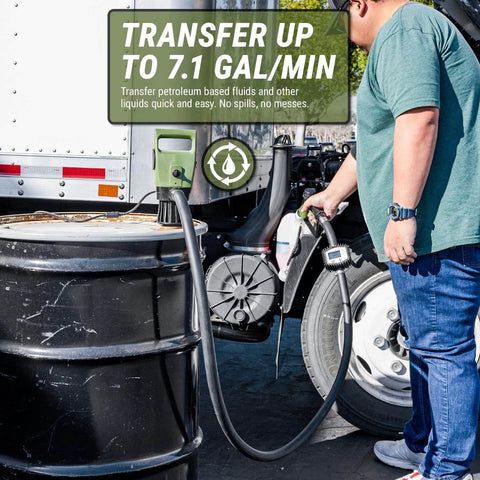 TERA PUMP - Electric 55 Gallon Drum Pump, Fits 55 Gal Drums to 275 Gal IBC Totes, Digital Flow Meter in use for fluid transfer