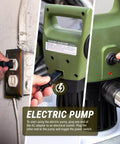 Person connecting TERA PUMP Electric Transfer Drum Pump for 55 Gallon Drums up to 275 Gallon IBC Totes to power outlet