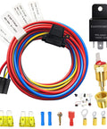 Electric Fan Relay Kit 12V 60A With Waterproof Four Pin Relay And Thermostat Control Switch, wiring and connectors for cooling
