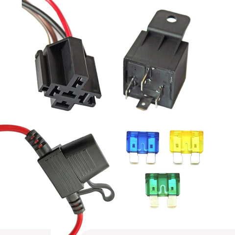 Dual Electric Fan Relay Kit For Radiator Cooling With Thermostat, Temperature Sensor, And Plug And Play Wiring components