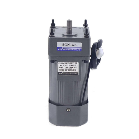 Front view of the Electric Gear Motor 110V 90W 5K Electric Single-Phase High Torque AC Gear Reducer Motor showing its housing and specifications label.