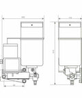 Technical drawing of Heavy Duty Electric Grease Pump 15W, 2L Capacity, 24V Auto Lubrication System, dimensions shown