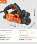 Powerful 710W handheld planer delivers 16500 RPM for fast, precise wood smoothing, shown with dimensions and features list.