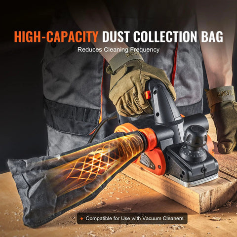 Powerful 710W handheld planer delivers 16500 RPM for fast, precise wood smoothing with 3-1/4 inch cut width and dust bag.