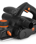 Powerful 8-Amp hand planer delivers smooth, precise cuts with a 4-3/8 inch cutterhead, 32,000 CPM, dual dust ports, black and orange design