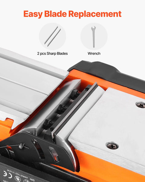Effortlessly smooths stock, edges, and chamfers with a 7 Amp corded electric hand planer blade replacement section view.