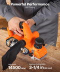 Effortlessly smooths stock, edges, and chamfers with a 7 Amp corded electric hand planer, featuring a 3 and 1 quarter inch cut width, 16800 RPM, adjustable depth, and dual blades for precise removal and a durable professional finish.