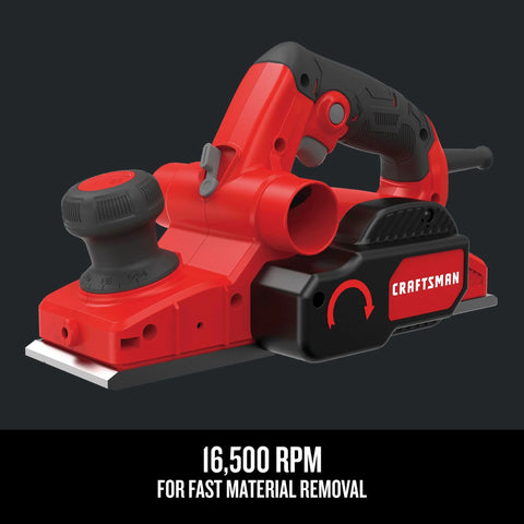 Electric Handheld Planer With 6 Amp Motor For Fast Smooth Planing In Wood Plastics And Composites Including Cabinets Trim And Doors Eleven Point Five Inch Aluminum Shoe Dual Dust Extraction For Cleaner Surfaces And Reduced Mess Ideal For Soft And Hard