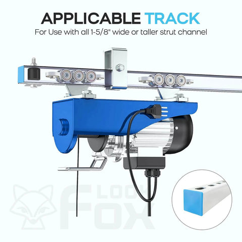 6+2 Wheel Hoist Trolley with Roller Limit Anti Lock Anti Fall Design for Unistrut Electric Hoists, side view