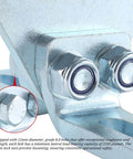 Close-up view of galvanized steel bolts on the efficient electric hoist trolley with six wheels for smooth garage lifts
