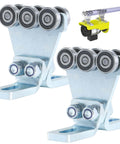 Efficient electric hoist trolley with six wheels for smooth garage lifts, showing galvanized steel construction and strut channel compatibility.