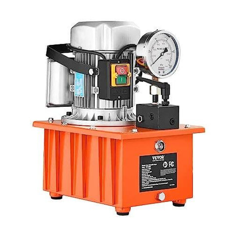 Electric Hydraulic Pump, 10000 PSI 750W 110V, 488 in³/8L Capacity, Single Acting Manual Valve, orange power pack unit