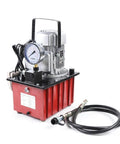 HinLIaDa 10000PSI Electric Hydraulic Pump, 750W 110V Single Acting Hydraulic Driven Pump 7L Solenoid Pedal Power Pack in red.