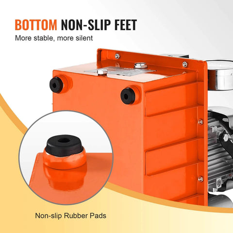 Close-up of Electric Hydraulic Pump's non-slip rubber feet, 10000 PSI 750W 110V, 488 in³/8L capacity, orange aluminum casing