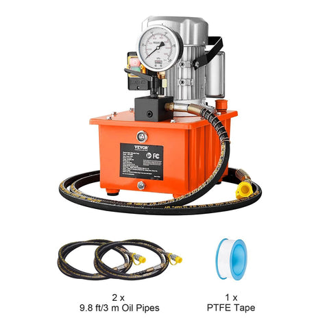 Electric Hydraulic Pump, 10000 PSI 750W 110V, 488 in³/8L Capacity, with hoses and PTFE tape