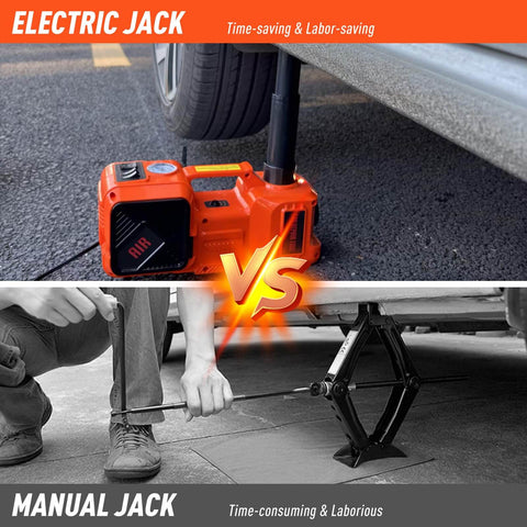All In One 5 Ton Electric Car Jack Set With Integrated Tire Pump And Impact Wrench By Trihelper lifting a car
