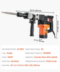 Demolition Hammer 1400W Electric Jack Hammer Heavy Duty Concrete Breaker 2900 BPM Includes Two Chisels Case And Gloves