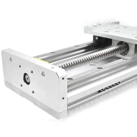 Close-up of electric linear rail guide 200mm ballscrew 1605 slide stage load 250kg nema23 motor base for DIY CNC Z axis smooth alignment