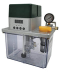 Electric Automatic Lubrication Pump 220V 3L Gear Pump for Machine Tools with liquid alarm and clear tank design.