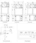 Dimensions and wiring diagram of Electric Volumetric Thin Oil Lubrication Pump with Low Level Sensor for CNC Machine Tools 220V.