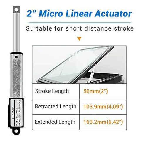 Electric Micro Linear Actuator 12V - 2" Stroke, 64N/14.4lb, Speed 0.6inch/s Mini Waterproof Motion Actuator Small 12 V DC, w/Mounting Brackets, for Sofa Massage Recliner TV Table Cabinet Window Lift - Buy Bearings online - Fast US Shipping