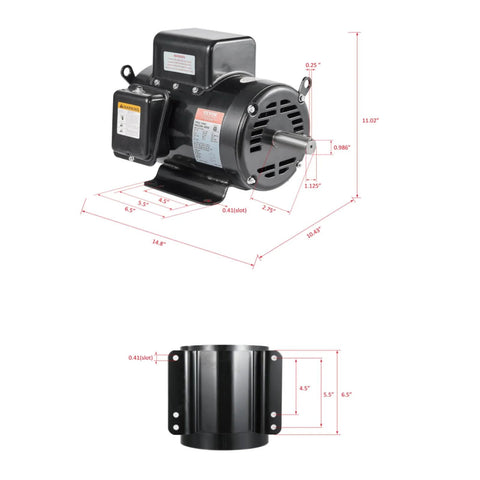 5HP Air Compressor Electric Motor, 230V 25 Amps, 56HZ Frame 3450RPM, 7/8" Keyed Shaft, 2.25" Shaft Length, Single Phase, CCW/CW
