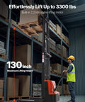 Electric Pallet Stacker That Handles 3300 Lb Loads Like Boss, 130 Inch Lift Height, Straddle Legs and Forks, warehouse use