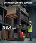 Powerful Fully Electric Pallet Stacker That Handles Up To 3300 Lbs Like A Boss, Lifts Up To 98.4 Inches, Orange and Black by VEVOR