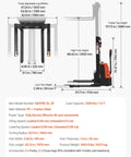 Diagram of Powerful Fully Electric Pallet Stacker That Handles Up To 3300 Lbs Like A Boss, Lifts Up To 98.4 Inches, by VEVOR.