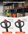 Warehouse worker operating Powerful Fully Electric Pallet Stacker That Handles Up To 3300 Lbs Like A Boss, Lifts Up To 98.4 Inches