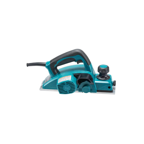 Side view of a 3-1/4 inch planer with tool case, 6.5 AMP motor for fast smooth stock removal, ideal for professional carpentry.
