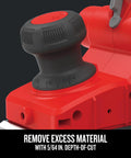 Close-up of depth adjustment knob on Electric Handheld Planer With 6 Amp Motor For Fast Smooth Planing In Wood Plastics And Composites