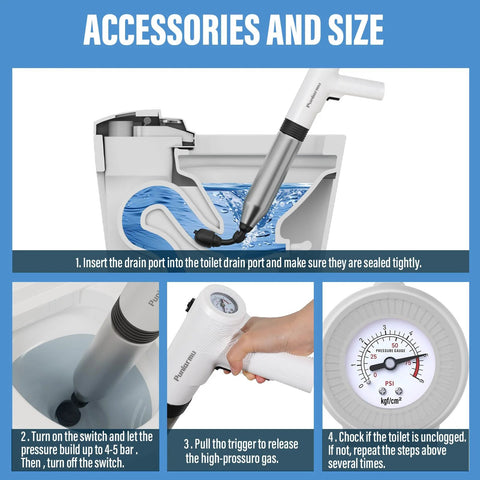Instructional guide for Electric Toilet Plunger That Clears Clogs Fast With 6 Bar Pressure And Built In Air Pump No Pumping No Waiting