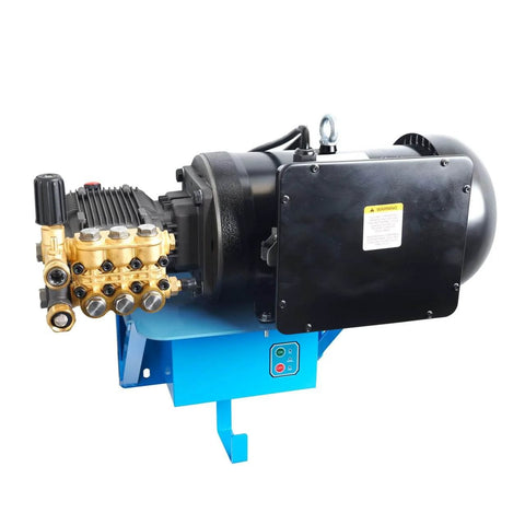 Electric Pressure Washer 3000 PSI 3.5 GPM with Triplex Pump 7.5 HP 240V wall mount, showcasing pump and control unit