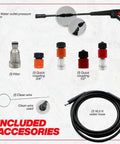 Included accessories for Electric Pressure Washer 1950 PSI 1.45 GPM With Adjustable Nozzle For Patios Cars Homes Driveways 12.8 Amp.