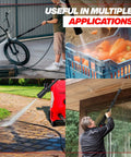 Electric Pressure Washer 1950 PSI 1.45 GPM With Adjustable Nozzle cleaning bike, vegetables, driveway, and windows
